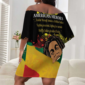 Afro Legend Bob Buffalo Soldier Off Shoulder Short Dress American Heroes Reggae Style