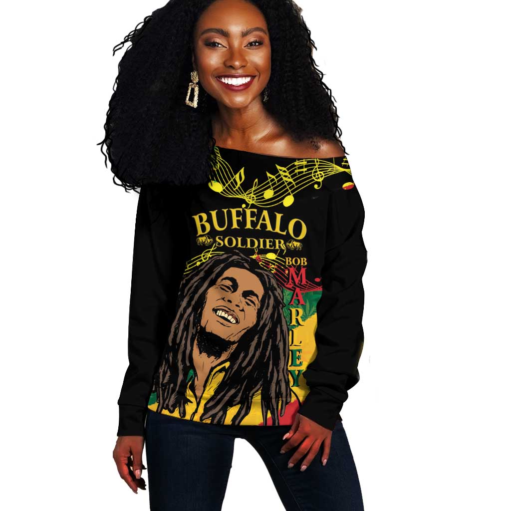 Afro Legend Bob Buffalo Soldier Off Shoulder Sweater American Heroes Reggae Style