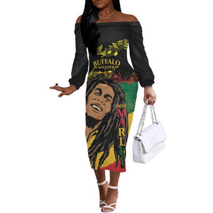 Afro Legend Bob Buffalo Soldier Off The Shoulder Long Sleeve Dress American Heroes Reggae Style