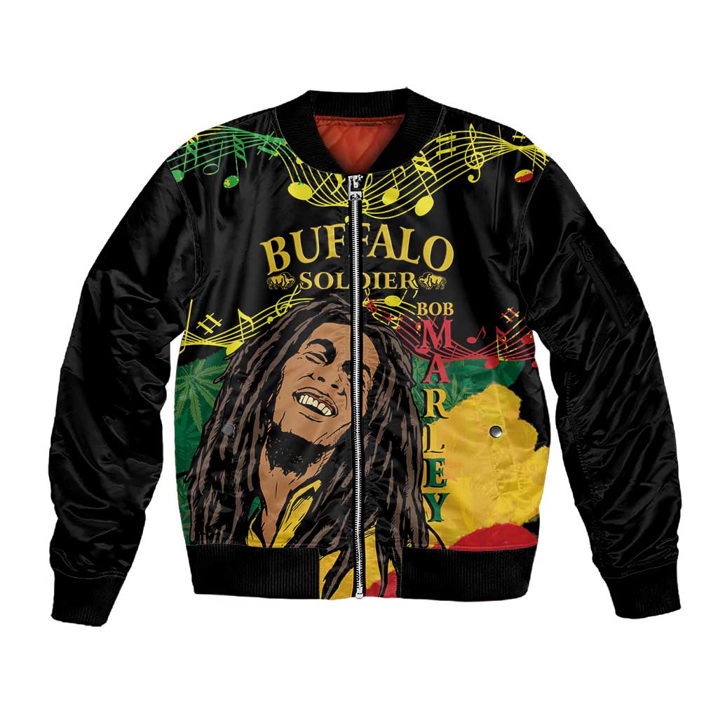 Afro Legend Bob Buffalo Soldier Sleeve Zip Bomber Jacket American Heroes Reggae Style