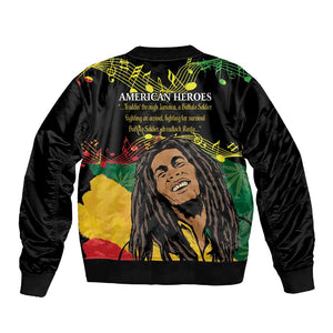 Afro Legend Bob Buffalo Soldier Sleeve Zip Bomber Jacket American Heroes Reggae Style