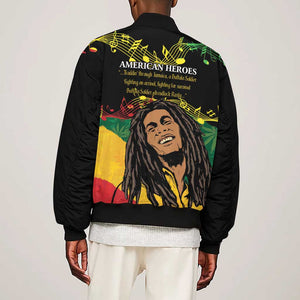 Afro Legend Bob Buffalo Soldier Sleeve Zip Bomber Jacket American Heroes Reggae Style