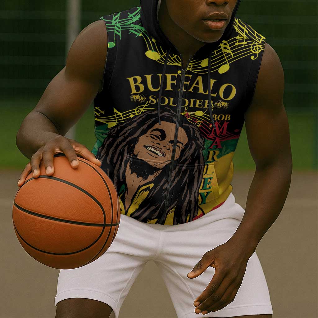 Afro Legend Bob Buffalo Soldier Sleeveless Zip Hoodie American Heroes Reggae Style - African Pride