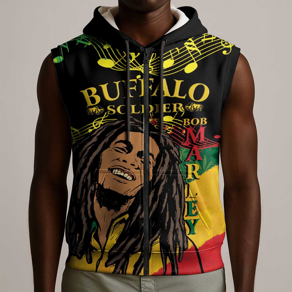 Afro Legend Bob Buffalo Soldier Sleeveless Zip Hoodie American Heroes Reggae Style - African Pride