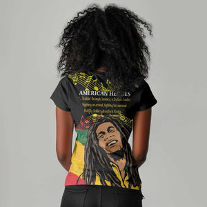 Afro Legend Bob Buffalo Soldier Women V-Neck T-Shirt American Heroes Reggae Style