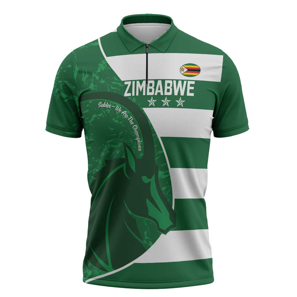 Zimbabwe Rugby Custom Zipper Polo Shirt Sables 3rd Champions Proud