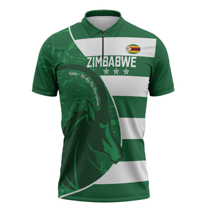 Zimbabwe Rugby Custom Zipper Polo Shirt Sables 3rd Champions Proud