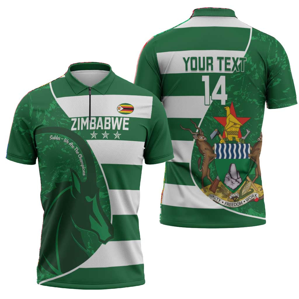 Zimbabwe Rugby Custom Zipper Polo Shirt Sables 3rd Champions Proud