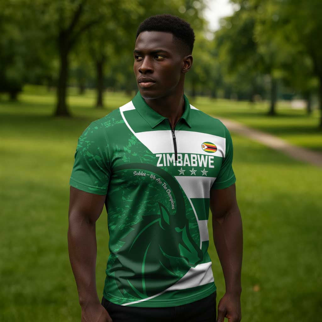Zimbabwe Rugby Custom Zipper Polo Shirt Sables 3rd Champions Proud