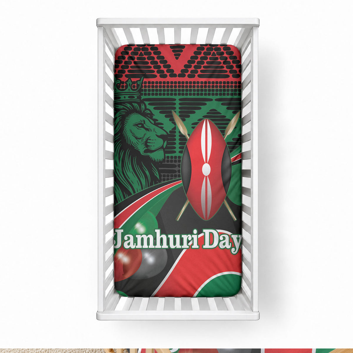 Kenya Jamhuri Day Baby Bed Cover Maasai Shield Spears Harambee