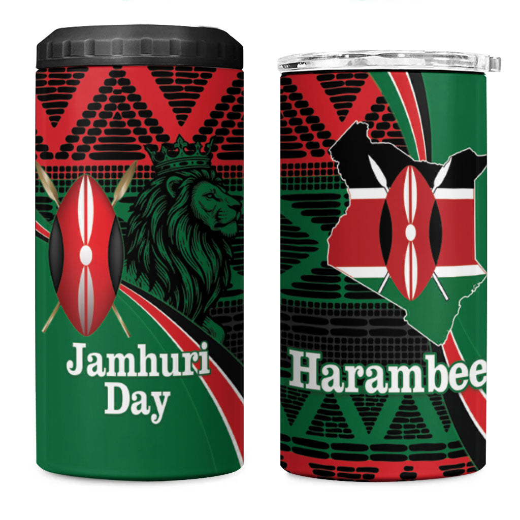 Kenya Jamhuri Day 4 in 1 Can Cooler Tumbler Maasai Shield Spears Harambee