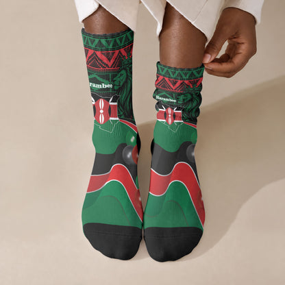 Kenya Jamhuri Day Crew Socks Maasai Shield Spears Harambee