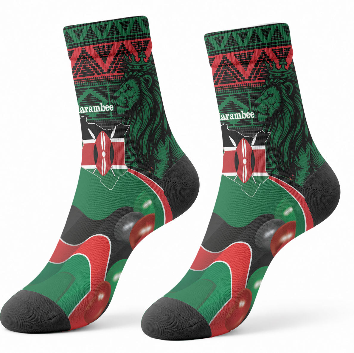 Kenya Jamhuri Day Crew Socks Maasai Shield Spears Harambee