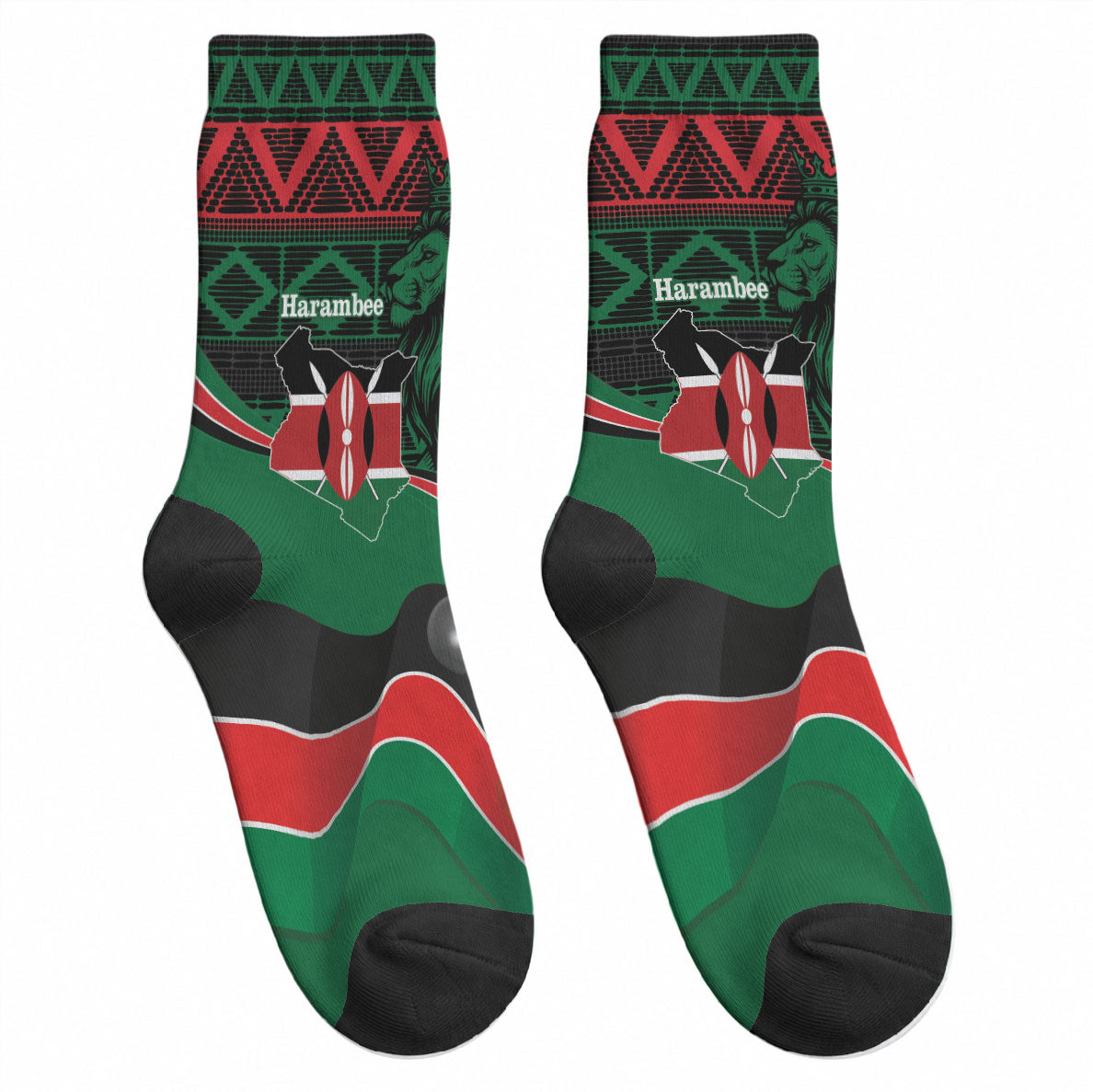 Kenya Jamhuri Day Crew Socks Maasai Shield Spears Harambee