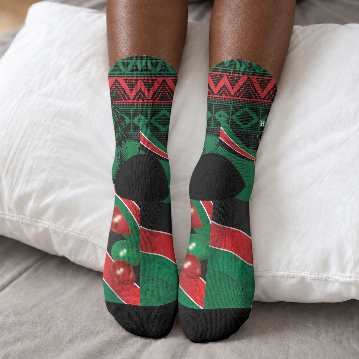 Kenya Jamhuri Day Crew Socks Maasai Shield Spears Harambee
