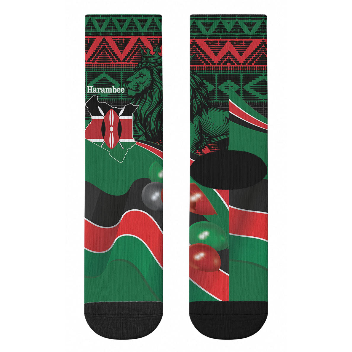 Kenya Jamhuri Day Crew Socks Maasai Shield Spears Harambee