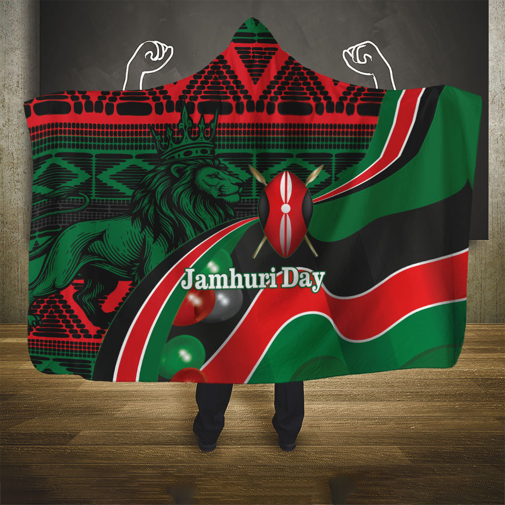 Kenya Jamhuri Day Hooded Blanket Maasai Shield Spears Harambee