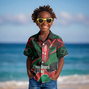 Kenya Jamhuri Day Kid Hawaiian Shirt Maasai Shield Spears Harambee
