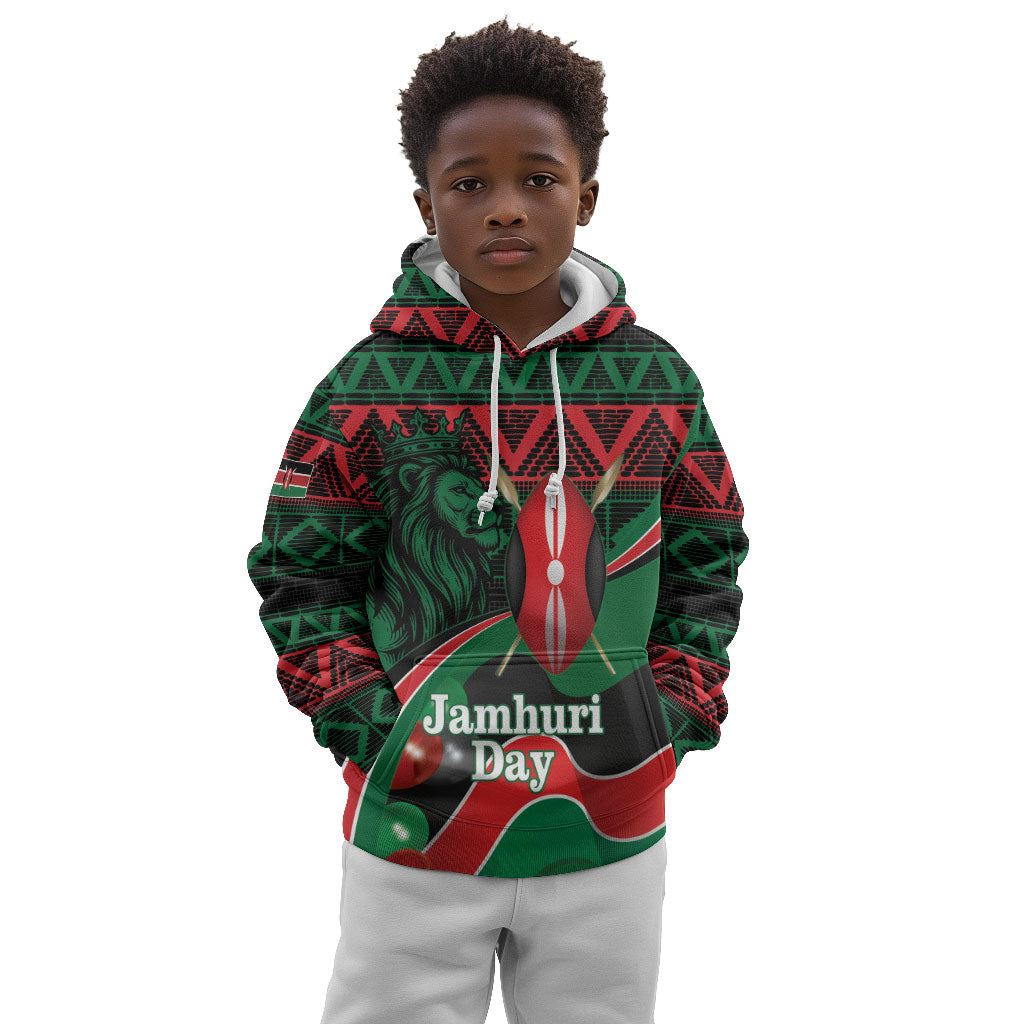 Kenya Jamhuri Day Kid Hoodie Maasai Shield Spears Harambee