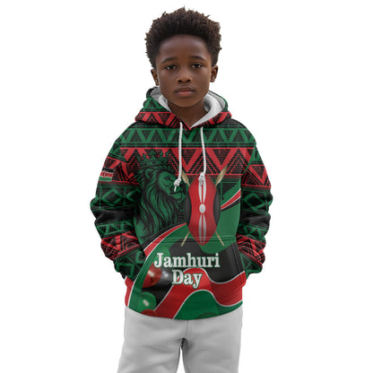 Kenya Jamhuri Day Kid Hoodie Maasai Shield Spears Harambee