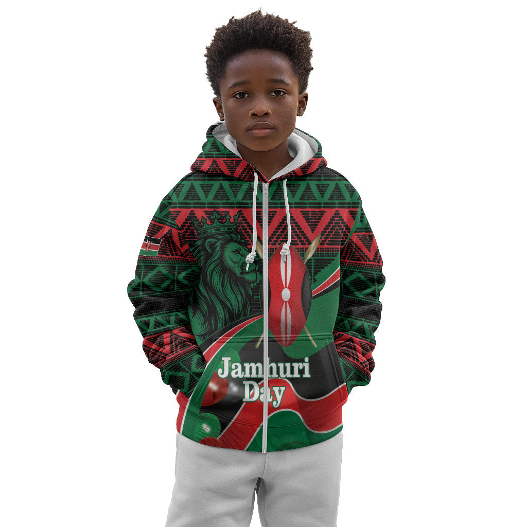 Kenya Jamhuri Day Kid Hoodie Maasai Shield Spears Harambee