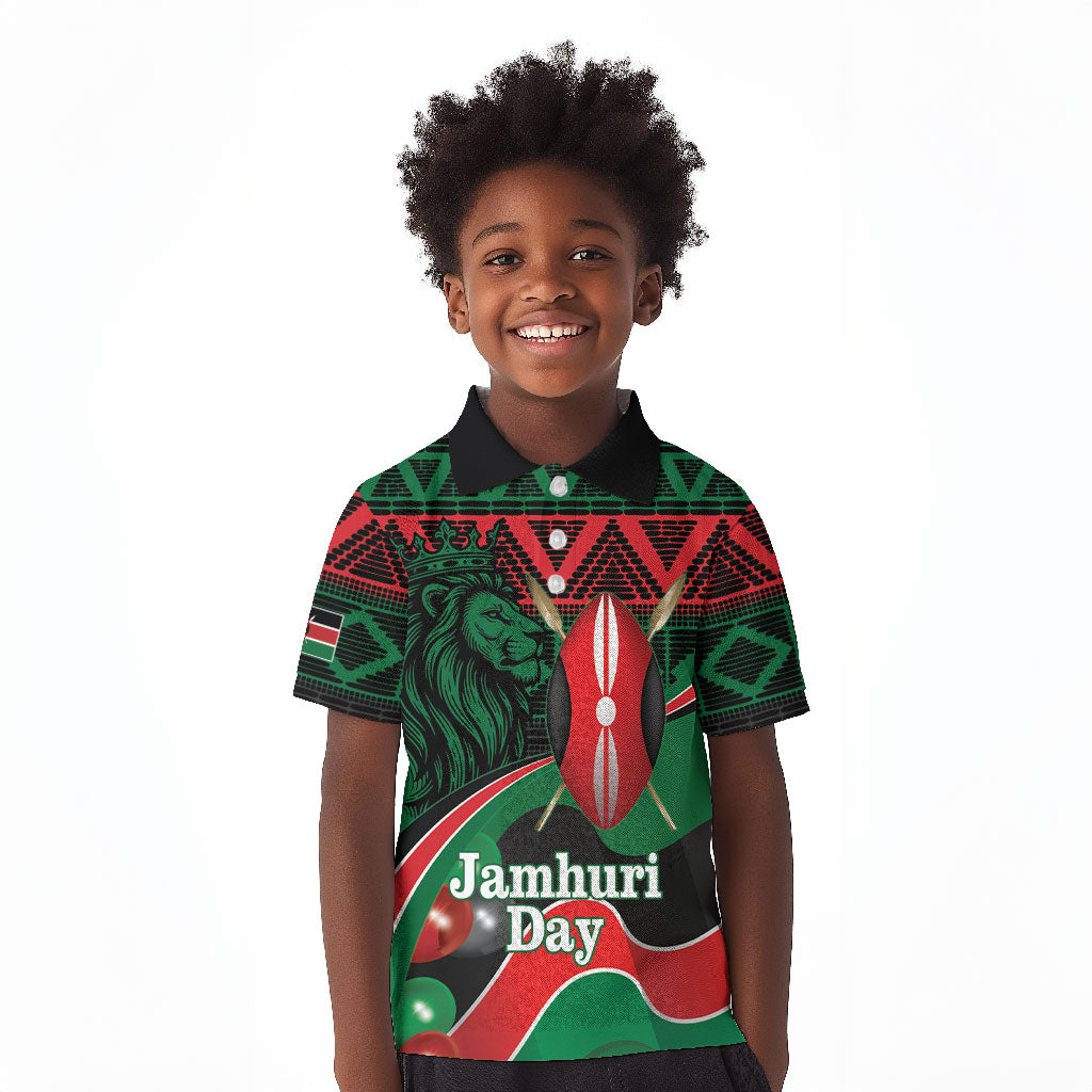 Kenya Jamhuri Day Kid Polo Shirt Maasai Shield Spears Harambee