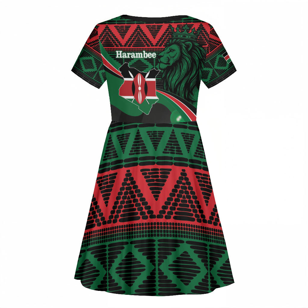 Kenya Jamhuri Day Kid Short Sleeve Dress Maasai Shield Spears Harambee