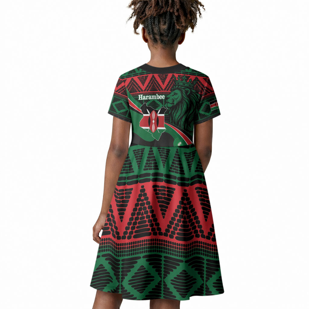 Kenya Jamhuri Day Kid Short Sleeve Dress Maasai Shield Spears Harambee