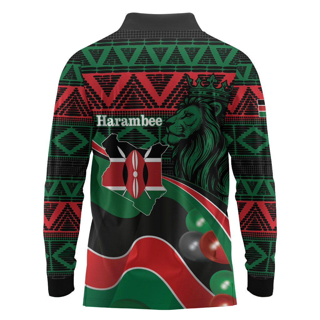 Kenya Jamhuri Day Long Sleeve Polo Shirt Maasai Shield Spears Harambee