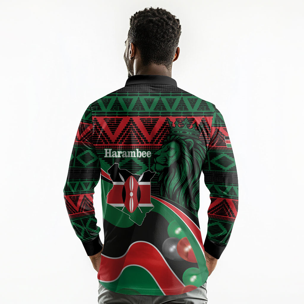 Kenya Jamhuri Day Long Sleeve Polo Shirt Maasai Shield Spears Harambee