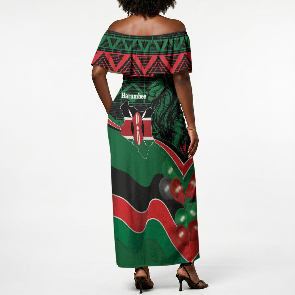 Kenya Jamhuri Day Off Shoulder Maxi Dress Maasai Shield Spears Harambee