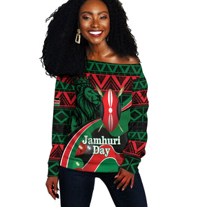 Kenya Jamhuri Day Off Shoulder Sweater Maasai Shield Spears Harambee