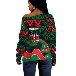 Kenya Jamhuri Day Off Shoulder Sweater Maasai Shield Spears Harambee