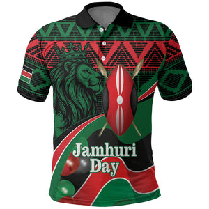 Kenya Jamhuri Day Polo Shirt Maasai Shield Spears Harambee