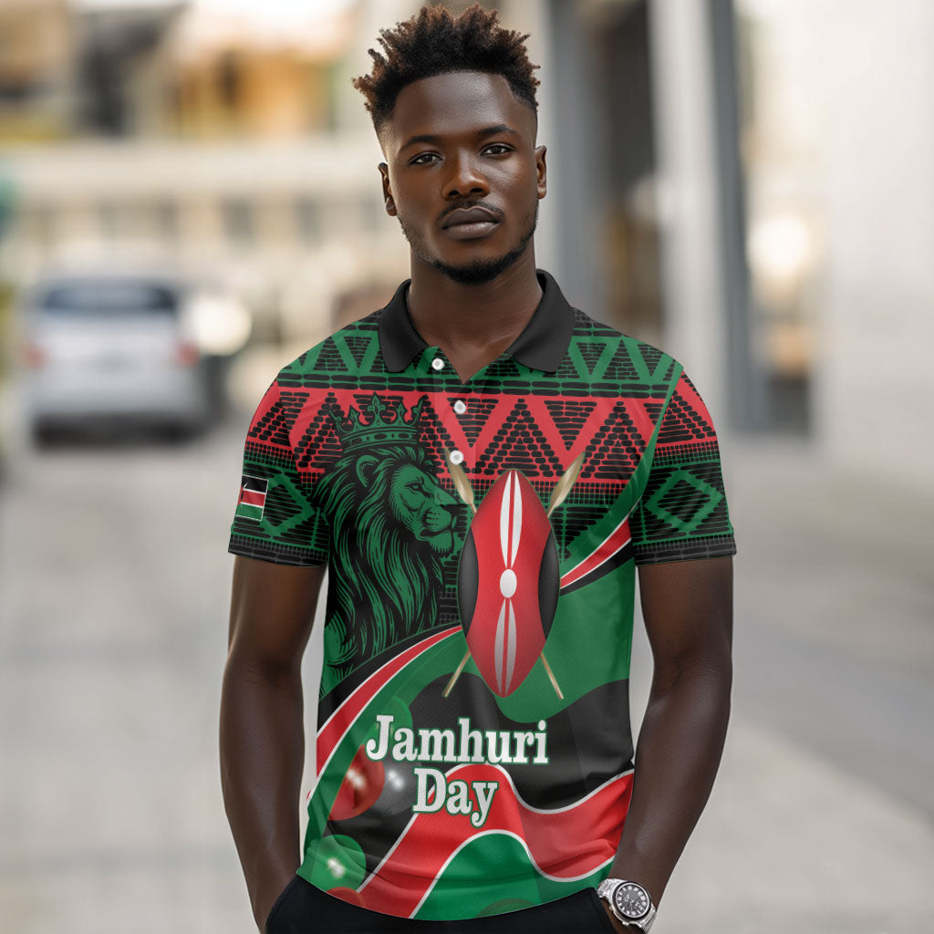 Kenya Jamhuri Day Polo Shirt Maasai Shield Spears Harambee