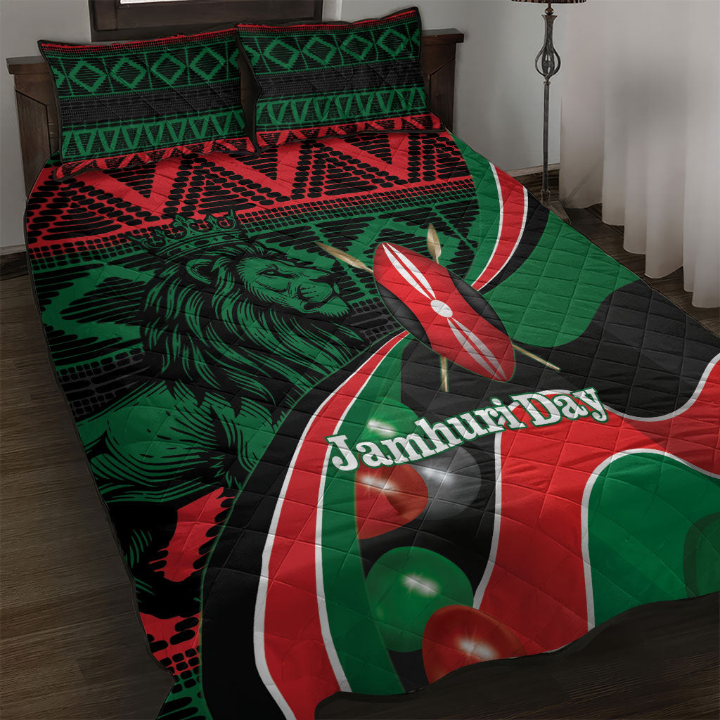 Kenya Jamhuri Day Quilt Bed Set Maasai Shield Spears Harambee