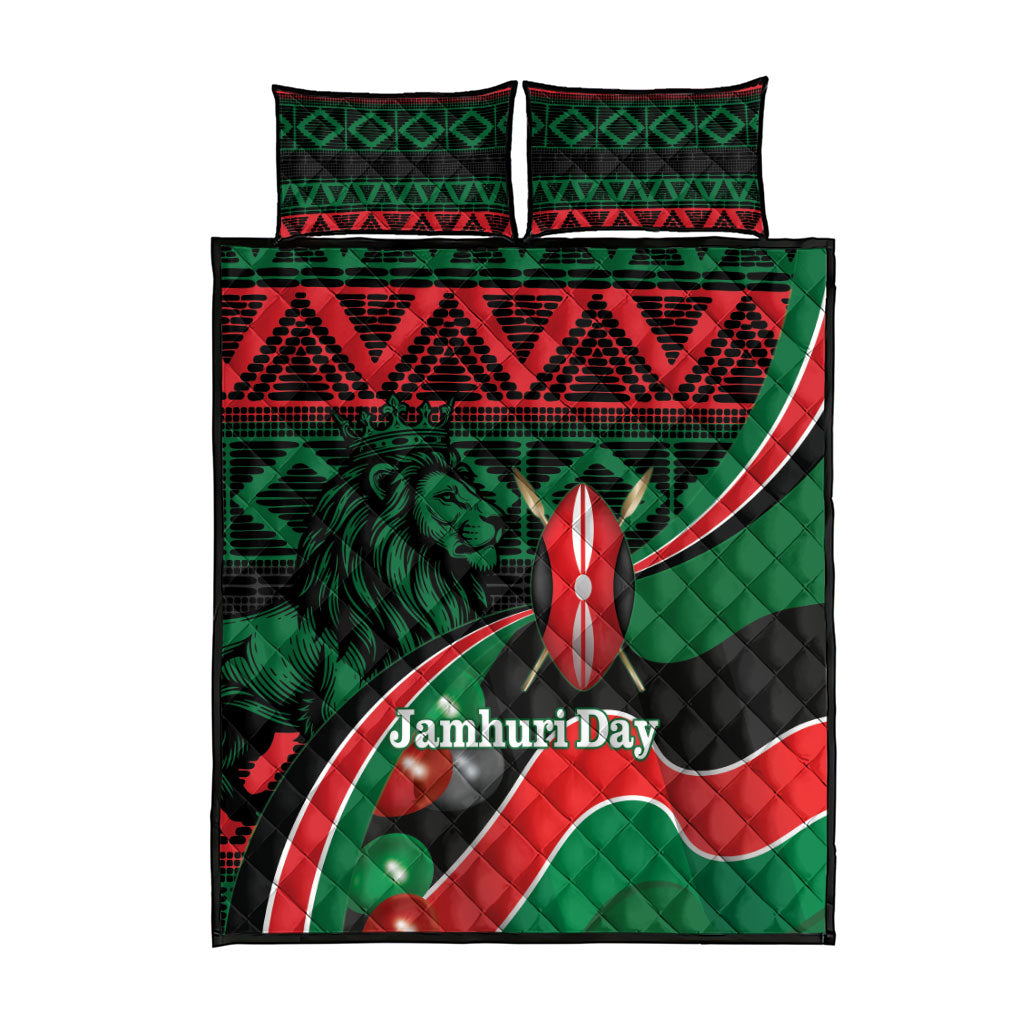 Kenya Jamhuri Day Quilt Bed Set Maasai Shield Spears Harambee