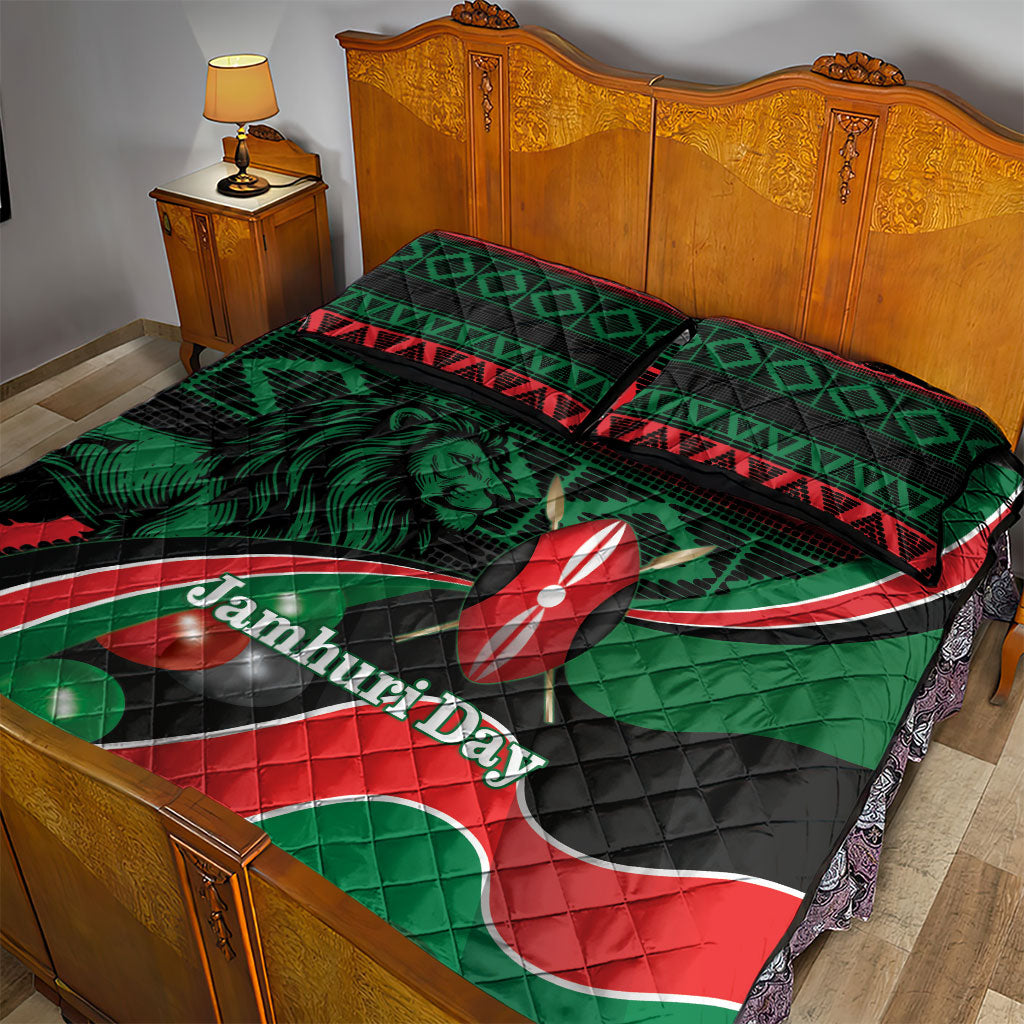 Kenya Jamhuri Day Quilt Bed Set Maasai Shield Spears Harambee