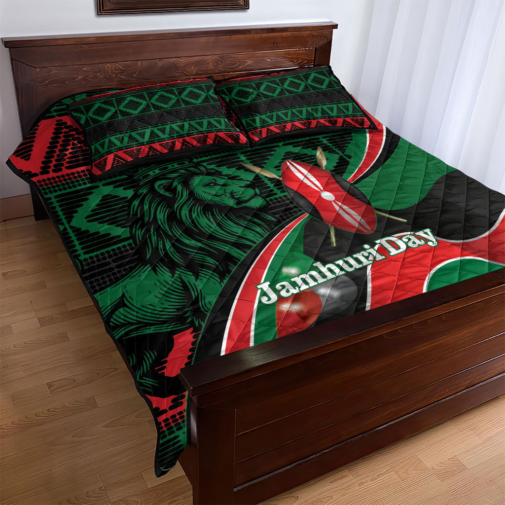 Kenya Jamhuri Day Quilt Bed Set Maasai Shield Spears Harambee