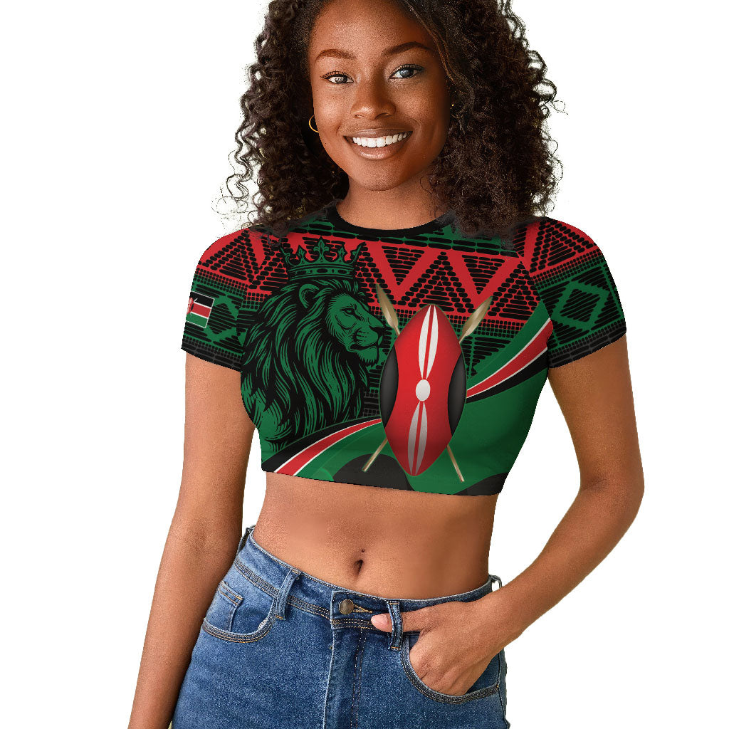 Kenya Jamhuri Day Raglan Cropped T shirt Maasai Shield Spears Harambee
