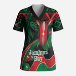 Kenya Jamhuri Day Scrub Top Maasai Shield Spears Harambee