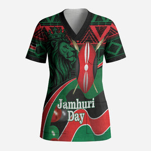 Kenya Jamhuri Day Scrub Top Maasai Shield Spears Harambee
