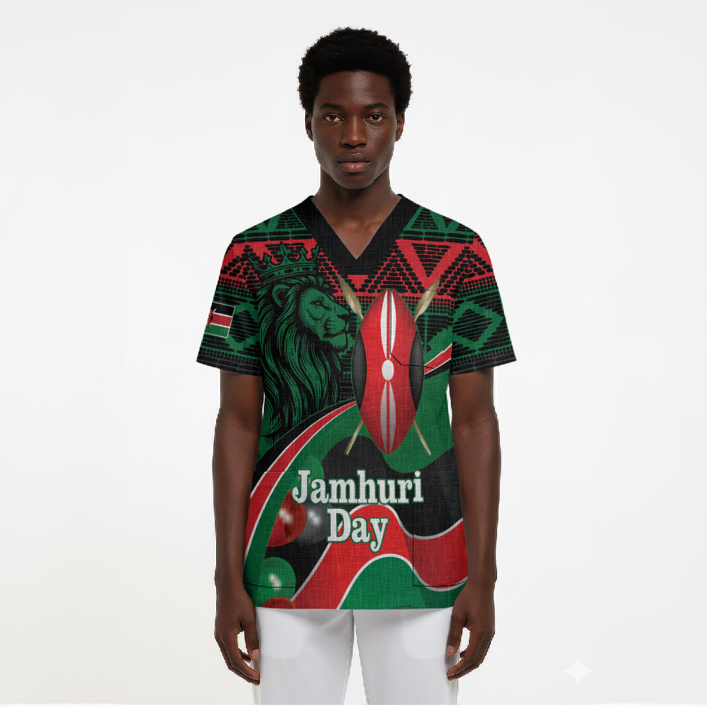 Kenya Jamhuri Day Scrub Top Maasai Shield Spears Harambee