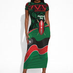 Kenya Jamhuri Day Short Sleeve Bodycon Dress Maasai Shield Spears Harambee