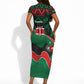 Kenya Jamhuri Day Short Sleeve Bodycon Dress Maasai Shield Spears Harambee