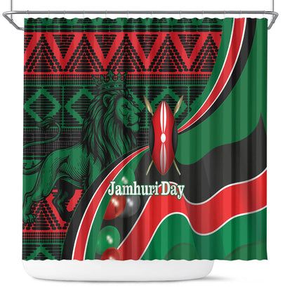 Kenya Jamhuri Day Shower Curtain Maasai Shield Spears Harambee