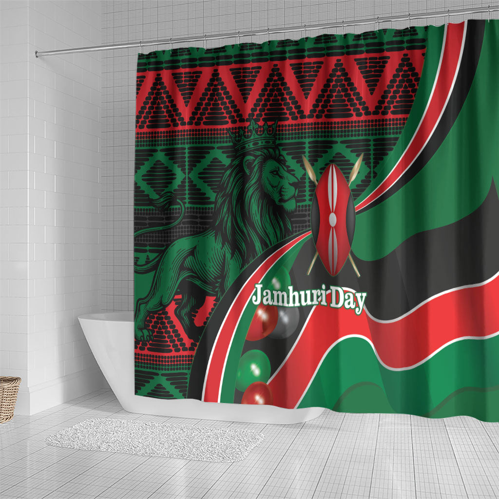 Kenya Jamhuri Day Shower Curtain Maasai Shield Spears Harambee