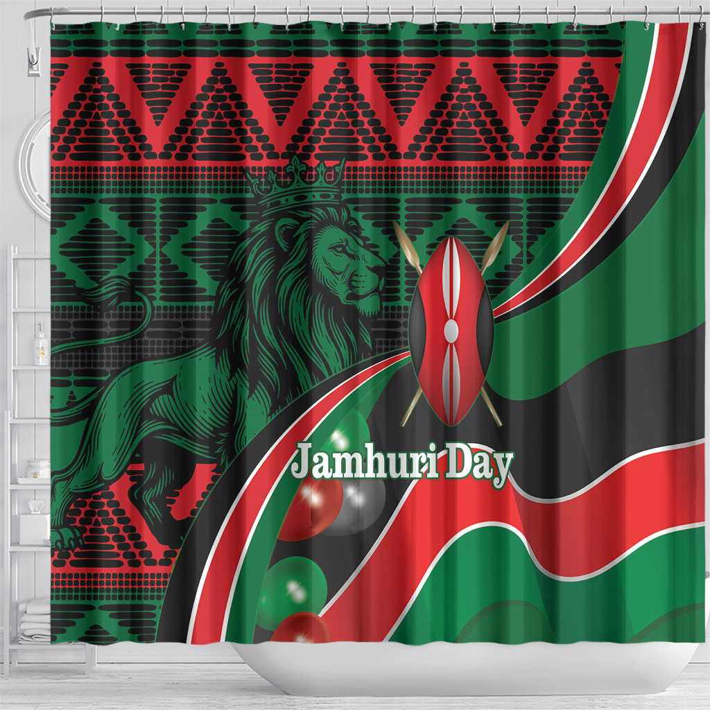 Kenya Jamhuri Day Shower Curtain Maasai Shield Spears Harambee