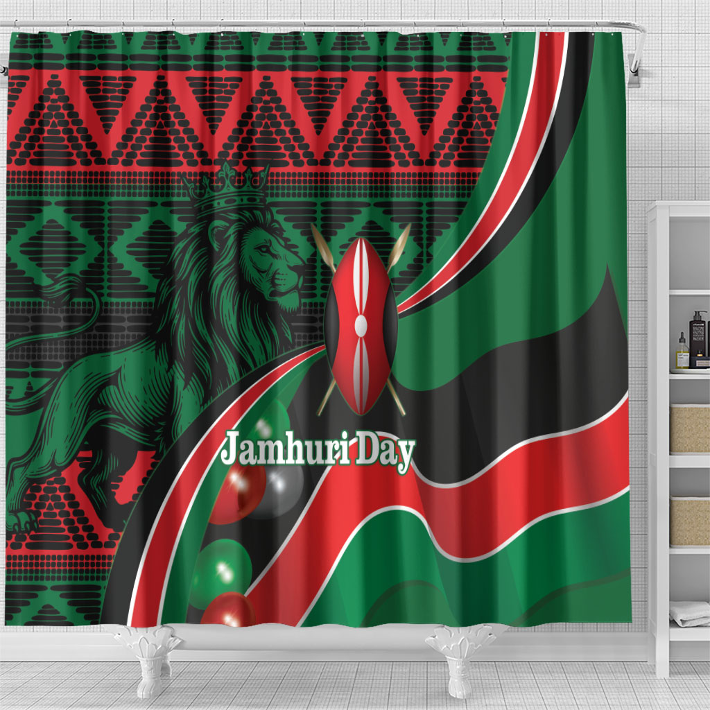 Kenya Jamhuri Day Shower Curtain Maasai Shield Spears Harambee
