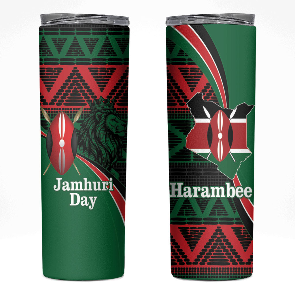 Kenya Jamhuri Day Skinny Tumbler Maasai Shield Spears Harambee